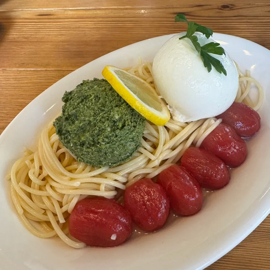 Burrata cheese basil cold pasta