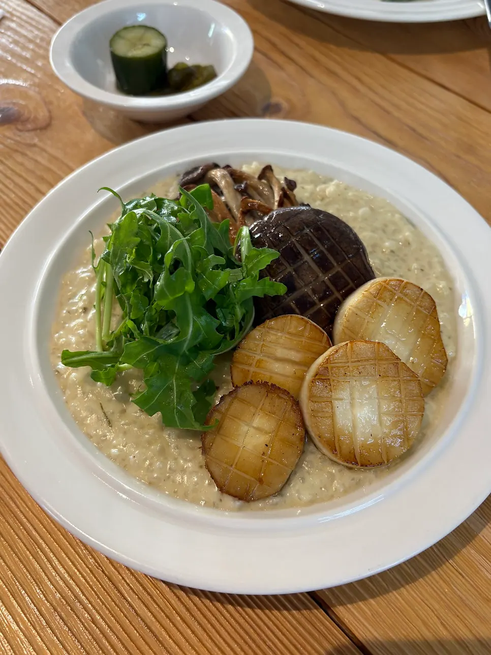 Andover's mushroom cream risotto topped with mushrooms