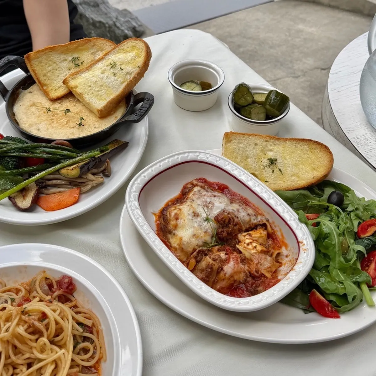 Andover's anchovy pasta served in pretty tableware