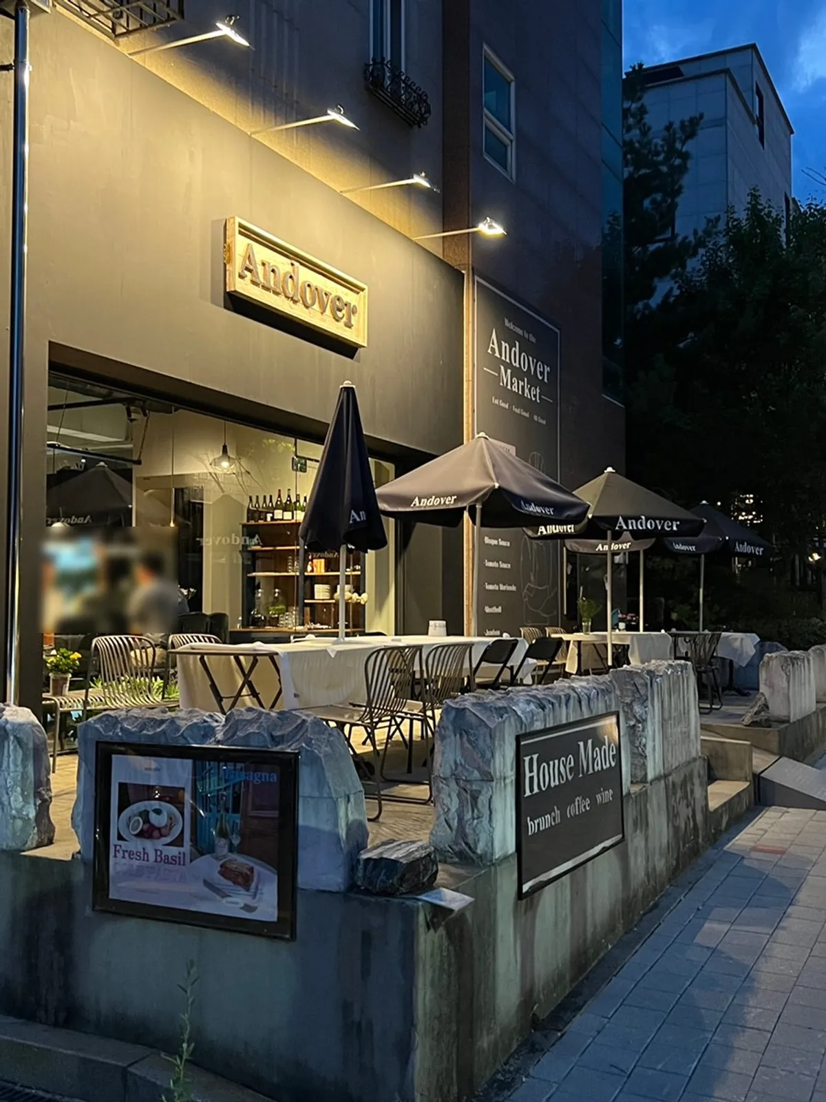 Exterior and terrace seating at Andover in Pangyo