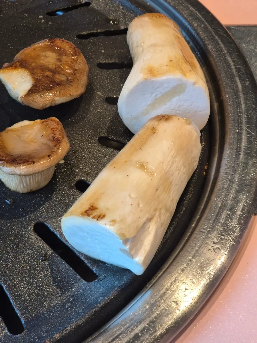 King oyster mushrooms grilled only on the outside