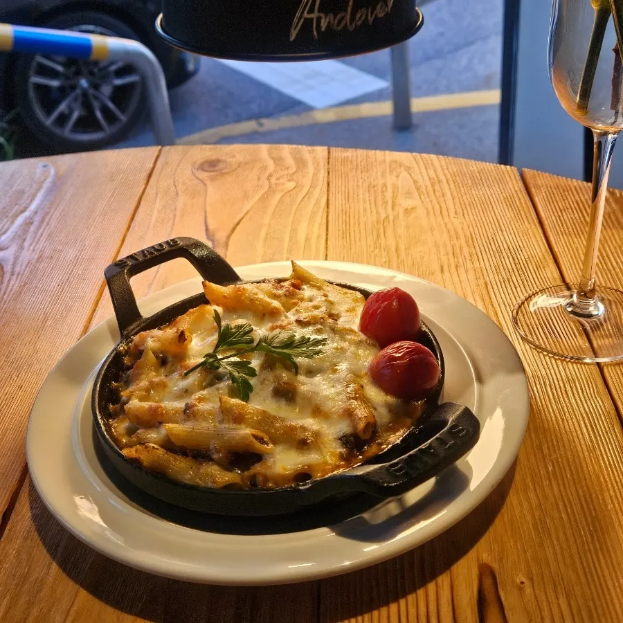 Plate of Andover's ragu short pasta