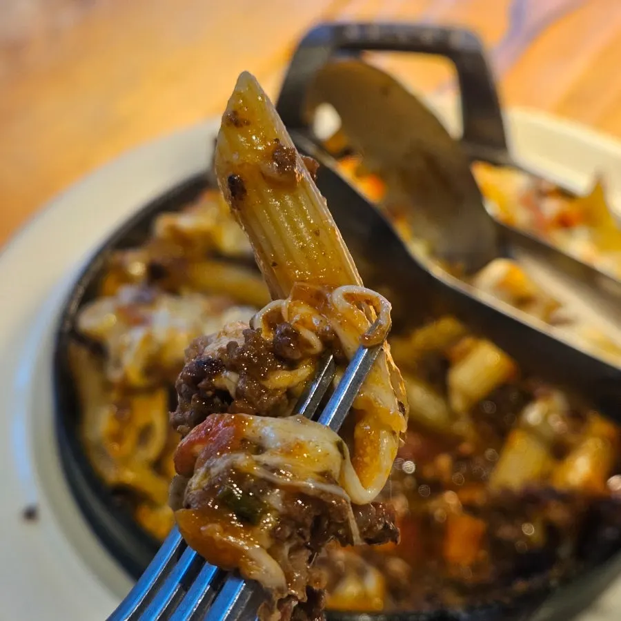 Close-up of ragu sauce packed with ground meat