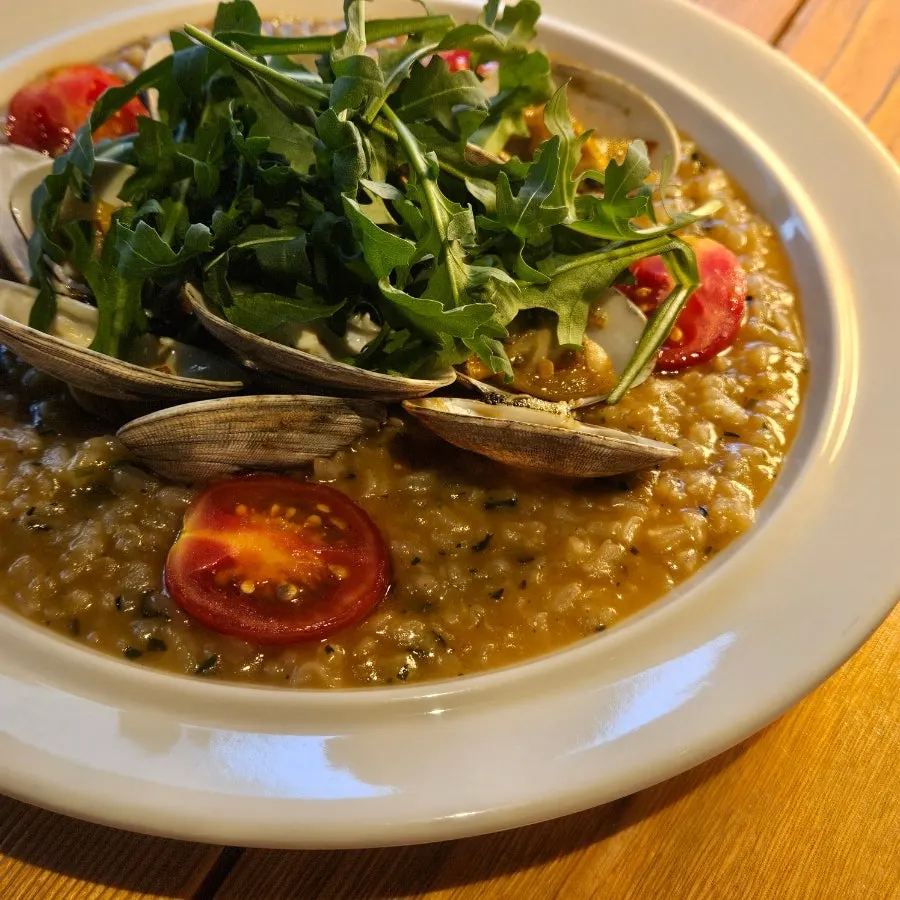 Close-up of the spicy clam risotto