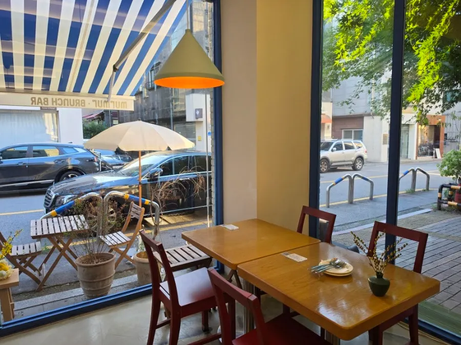 Brunch café interior with props and artwork on display