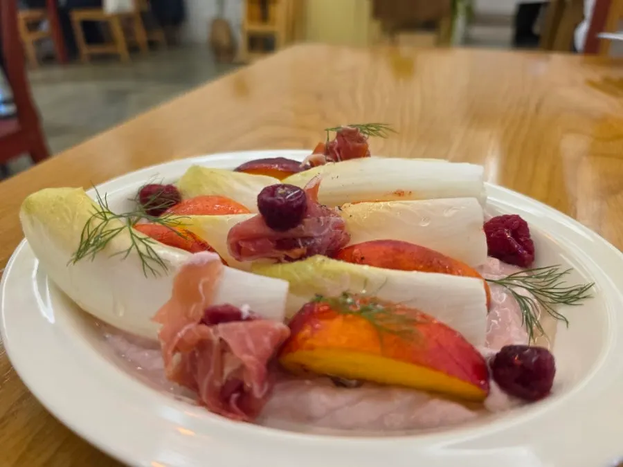 Plated raspberry endive salad