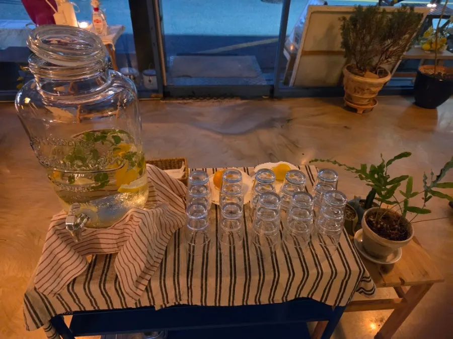 A glass of water served at Meolmeol Pangyo