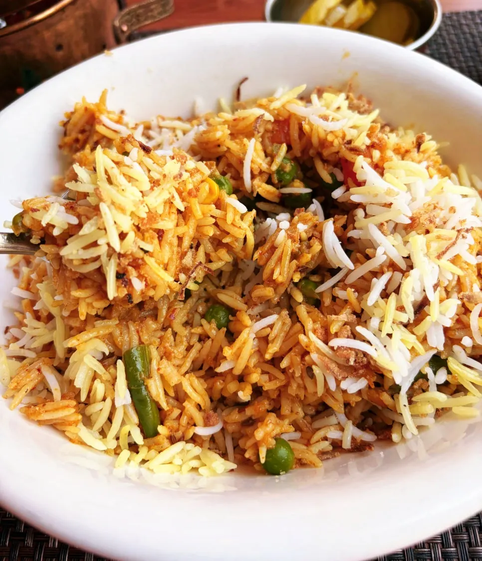 Generous portion of vegetable biryani
