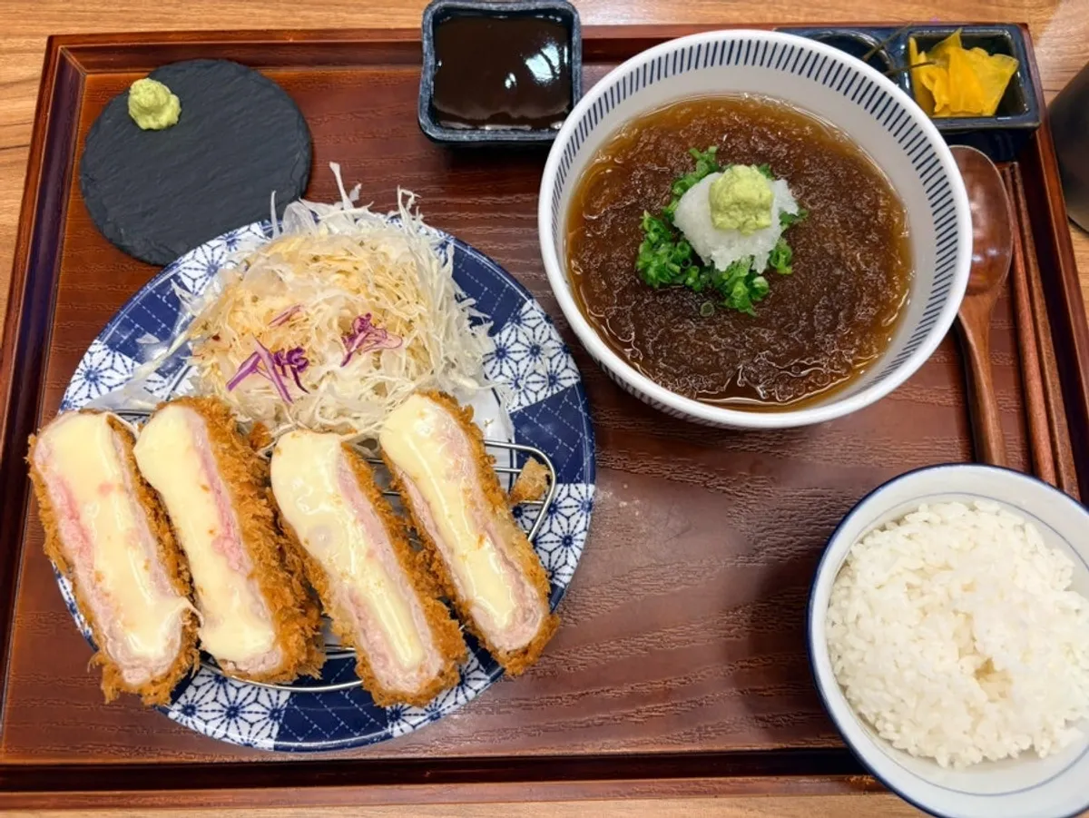 Full spread of the mozzarella cheese katsu set