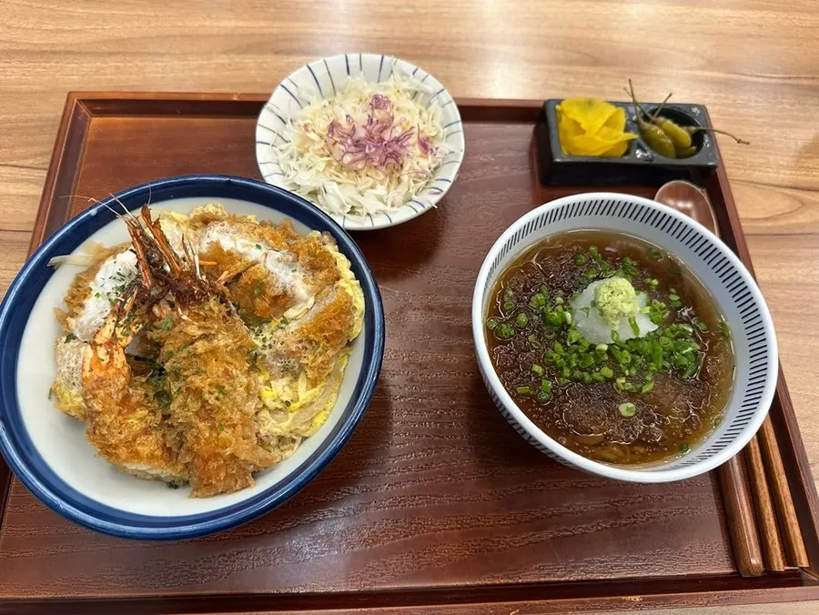 Mixed katsu don topped with fillet katsu and shrimp katsu