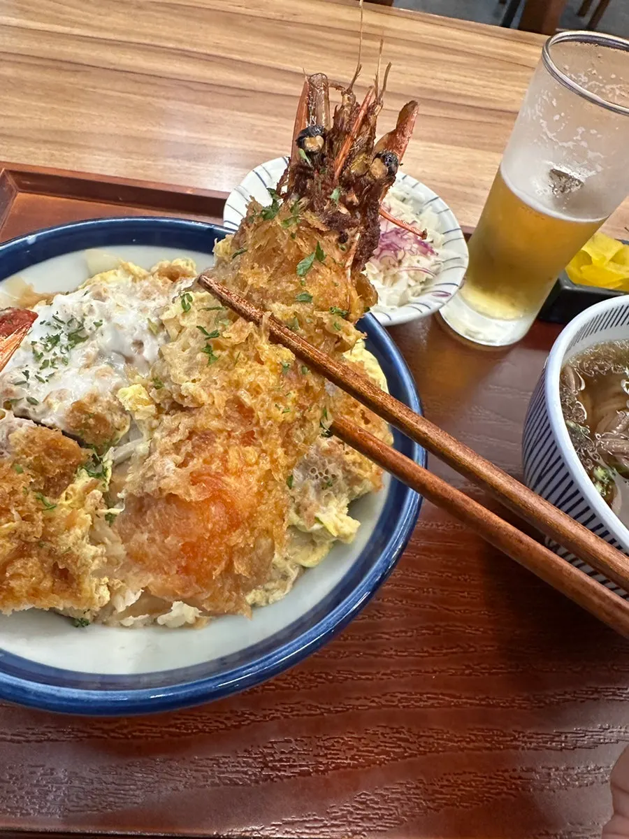 Cross-section of crispy-battered shrimp katsu