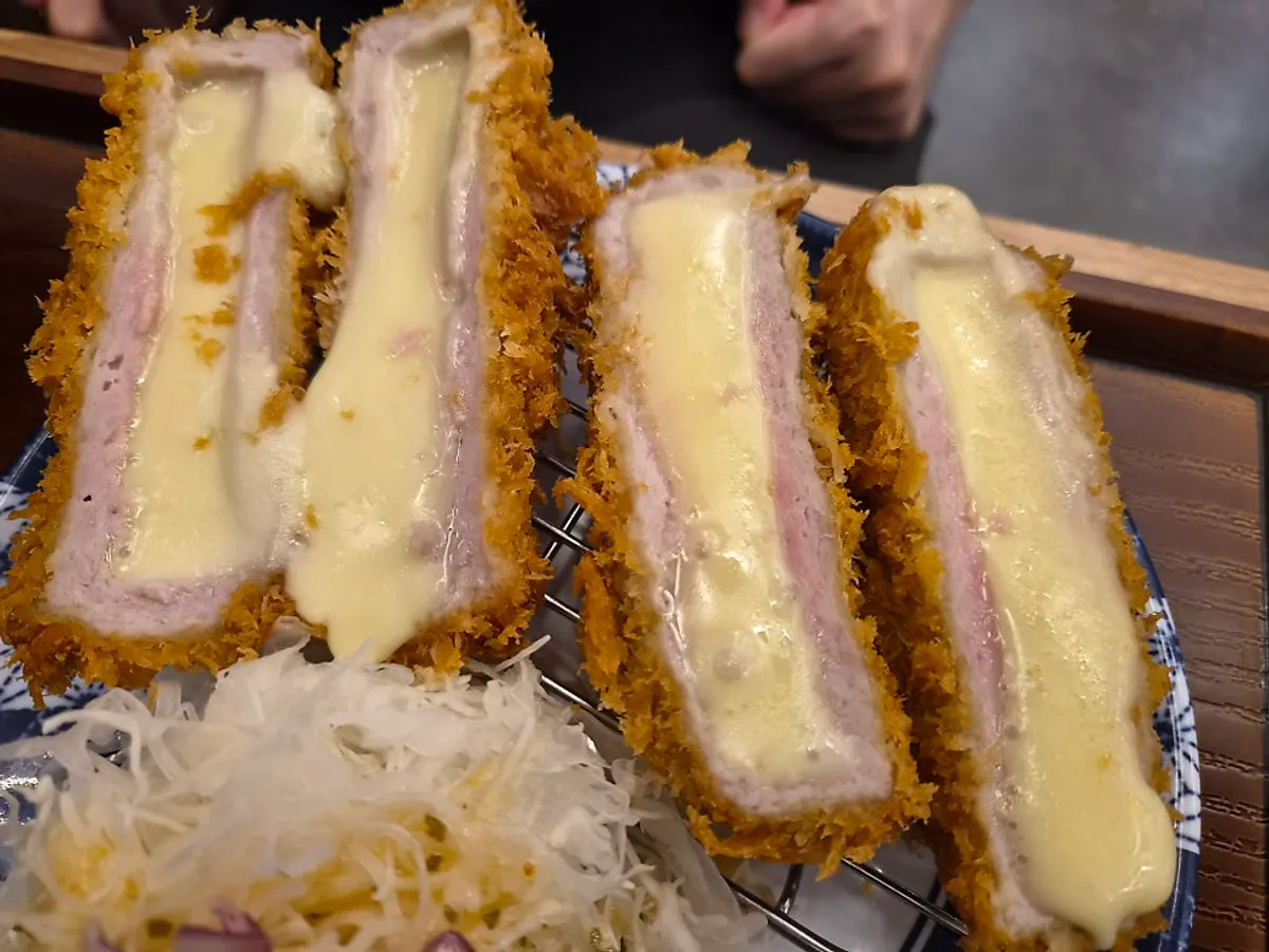 Mozzarella cheese katsu stretching with melted cheese