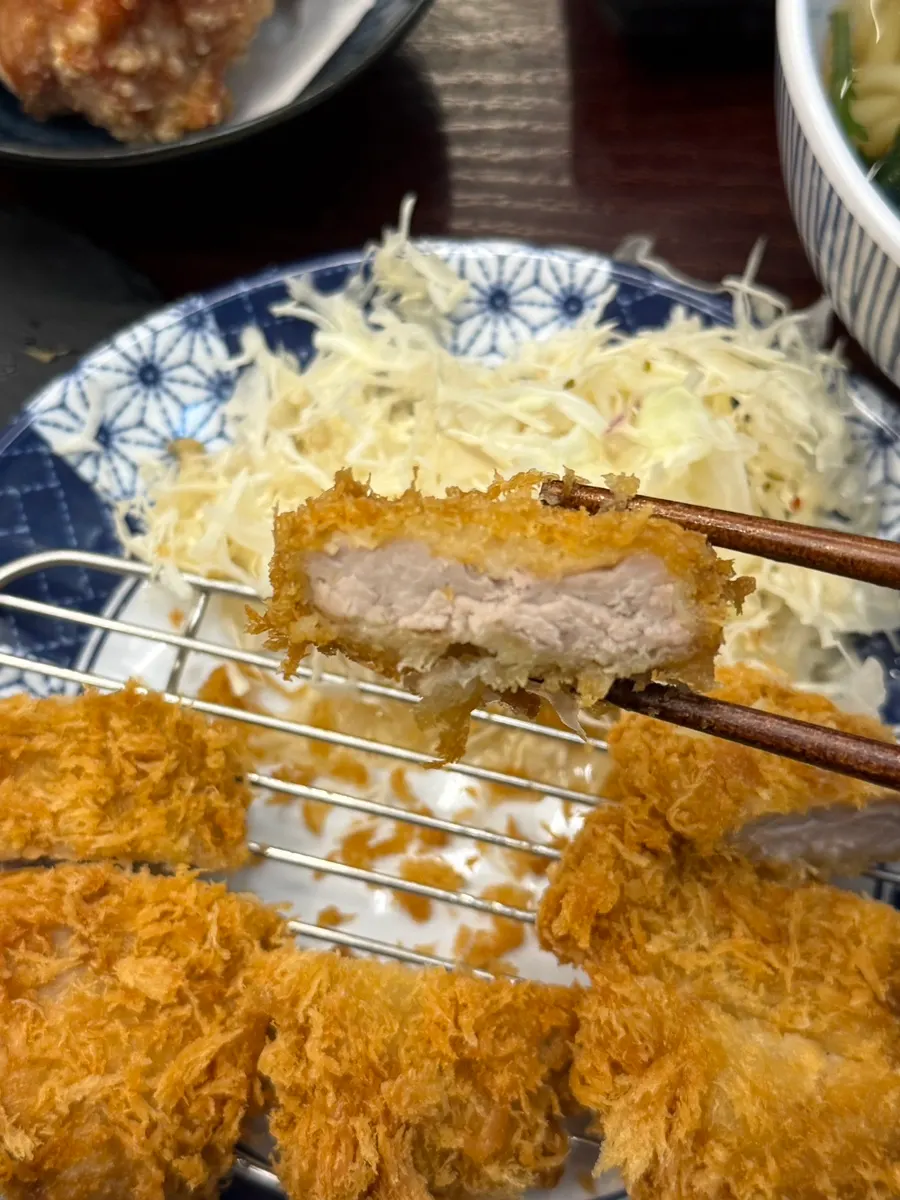 A piece of fillet katsu with crisp breading intact