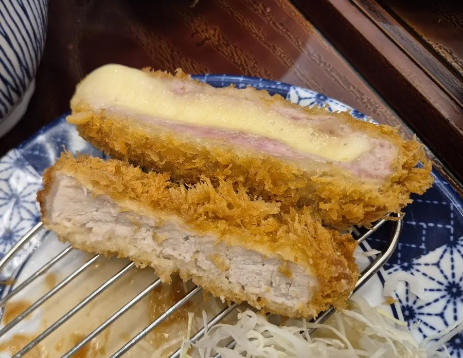 Mozzarella cheese katsu cut into four pieces