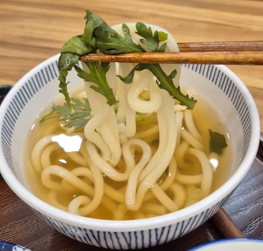 Close-up of mini cold soba noodles