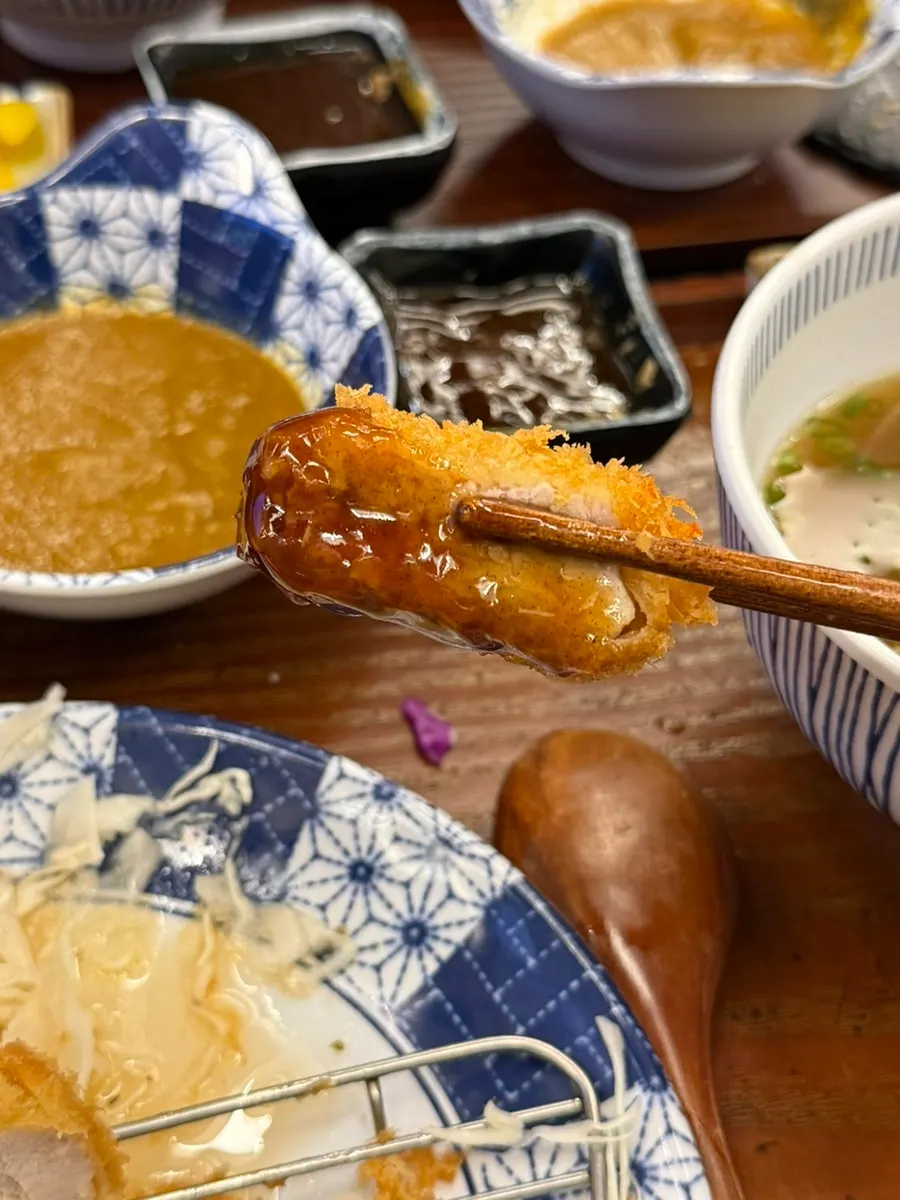 Close-up of the crispy breading on the loin katsu