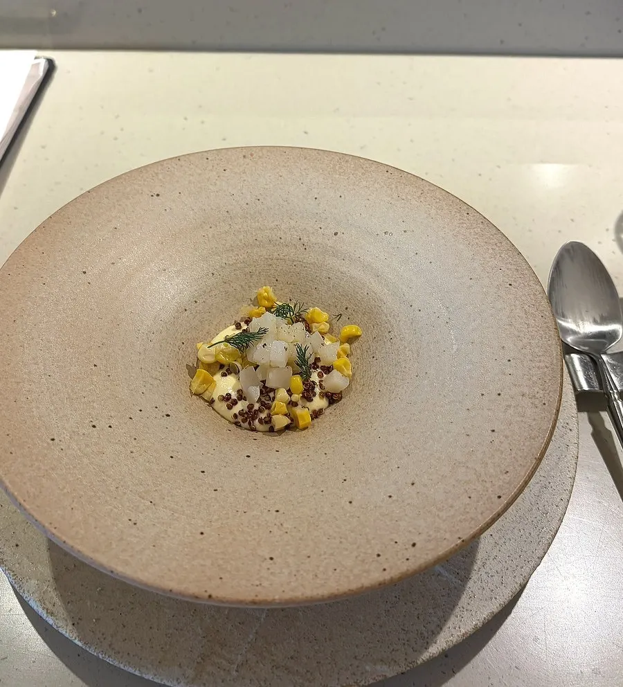 Sweet corn custard with scallop dish