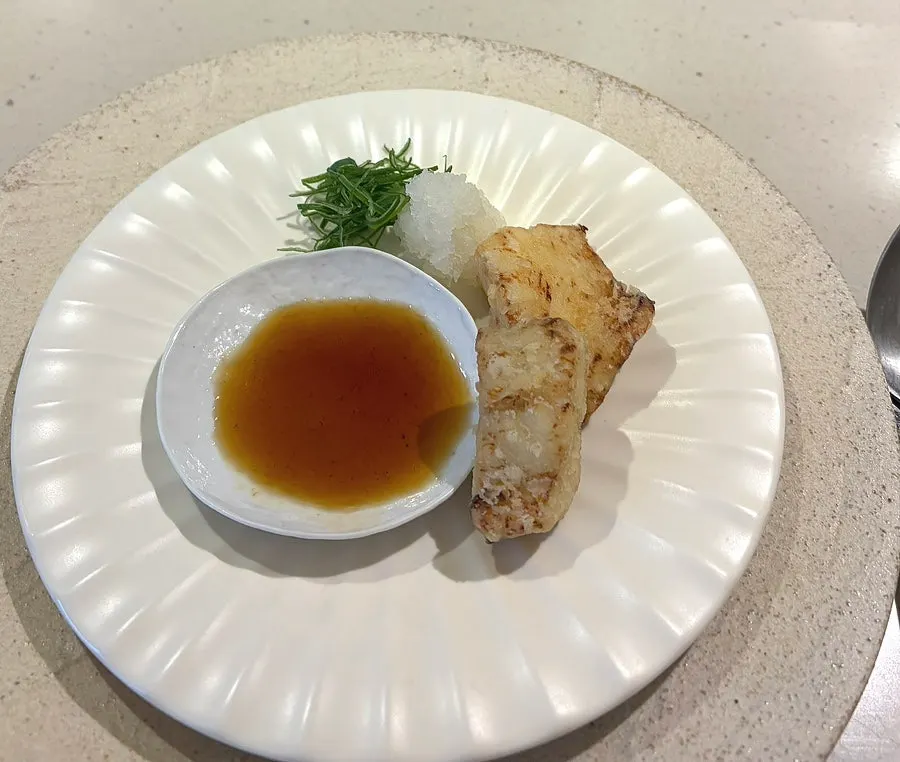 Sea bass karaage course dish