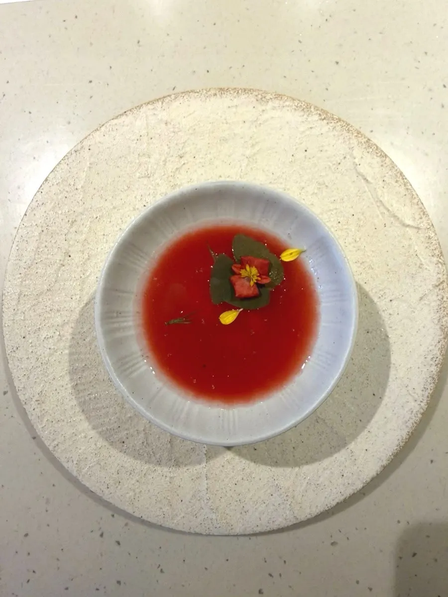 Watermelon gazpacho course dish