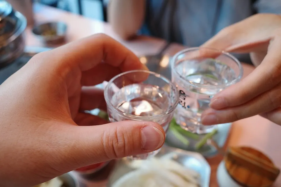 Pork belly and a shot of soju