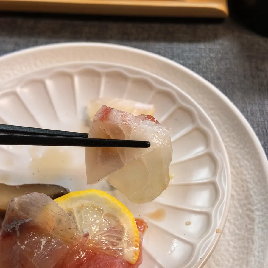 Close-up of tuna and white fish sashimi