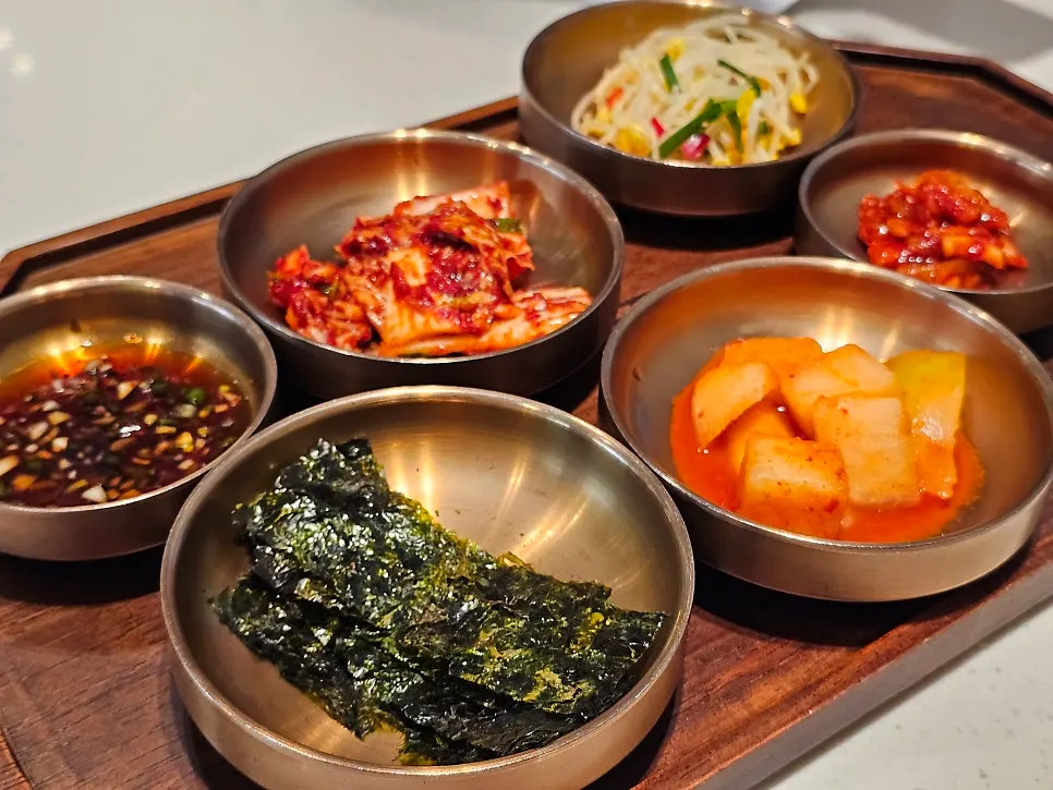 Tray of kimchi and side dishes