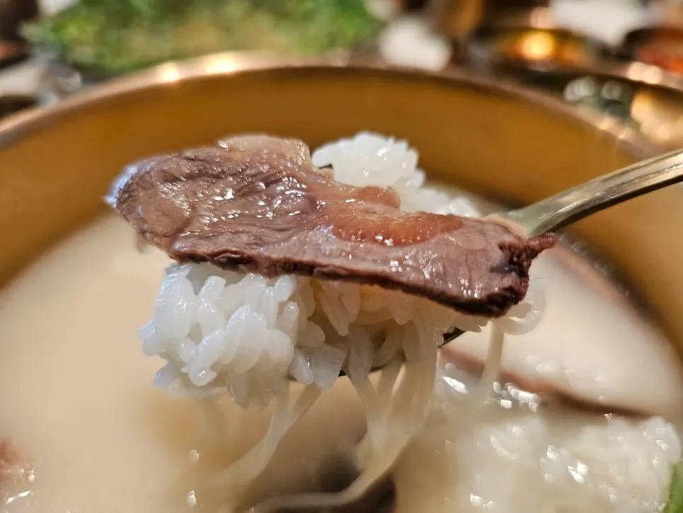 Korean beef milky gomtang before seasoning with salt