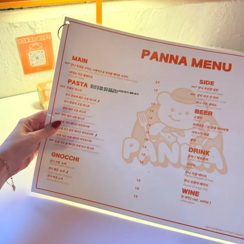 Panna's menu board