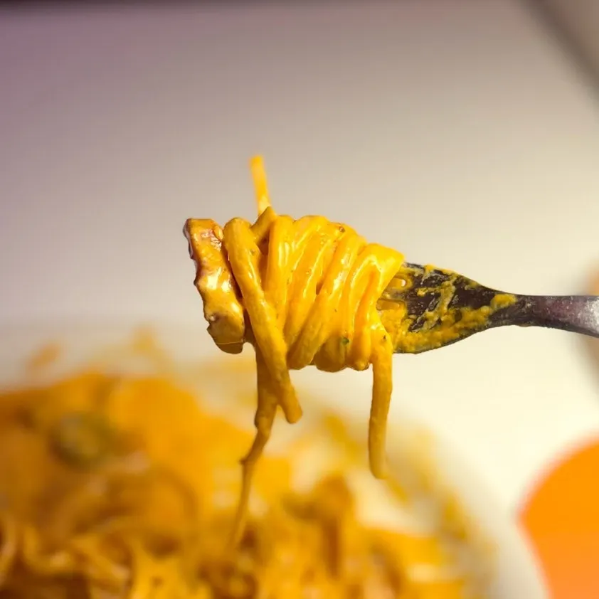 Panna's fire noodle cream pasta, moist to the last bite