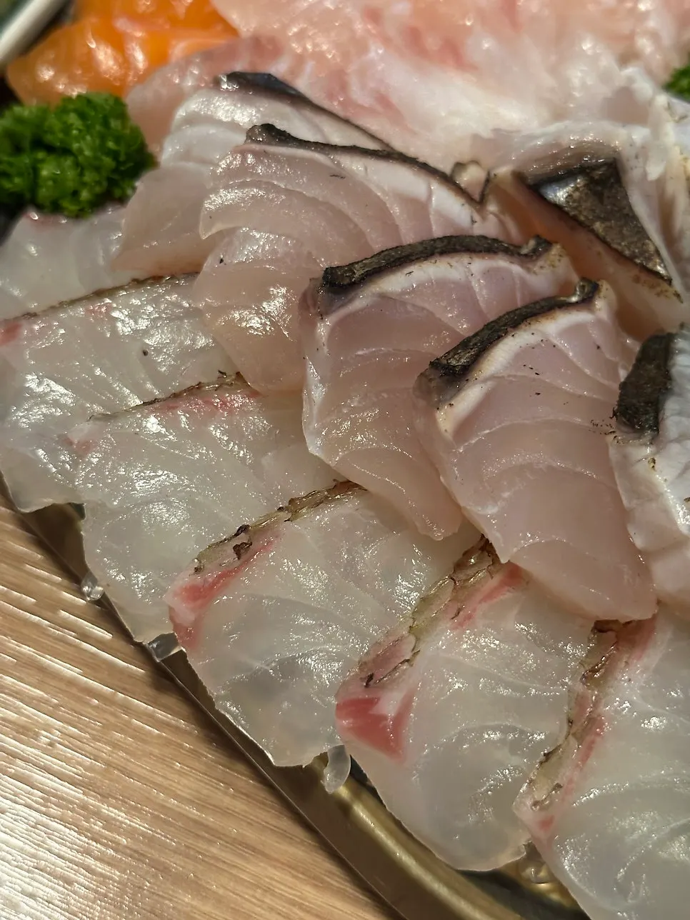 Close-up of the aged sashimi combo fish