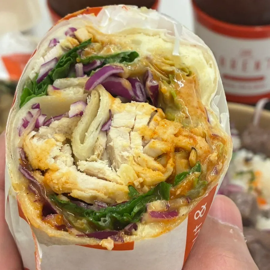 Cross-section of the fire chicken breast wrap sandwich