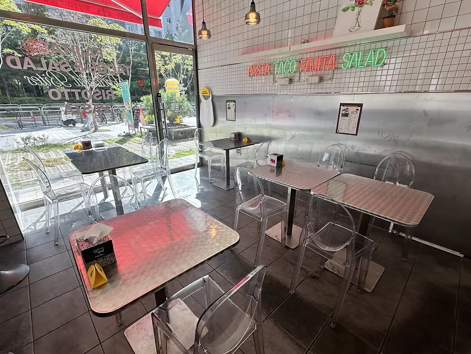Terrace tables and the restaurant's exotic atmosphere