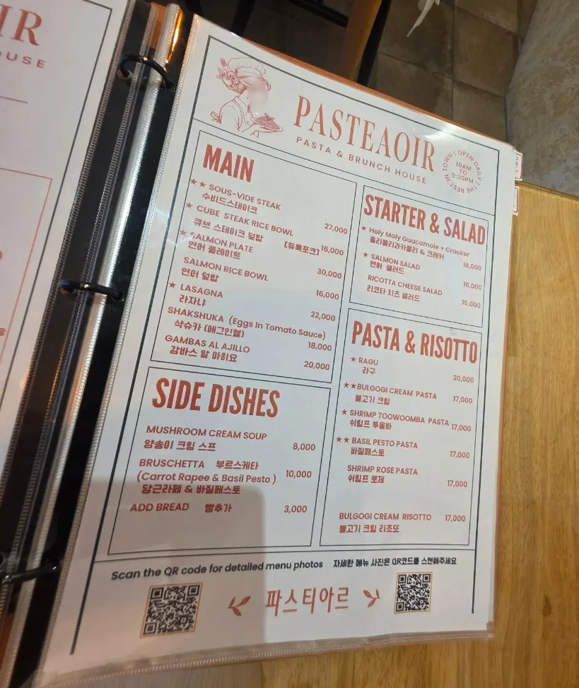 Menu board explaining the set composition