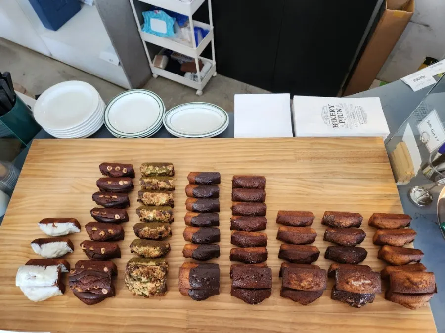 Pastry showcase next to the counter