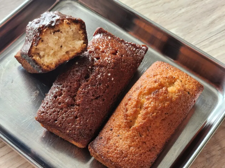 Close-up of the dessert showcase at Pound Coffee
