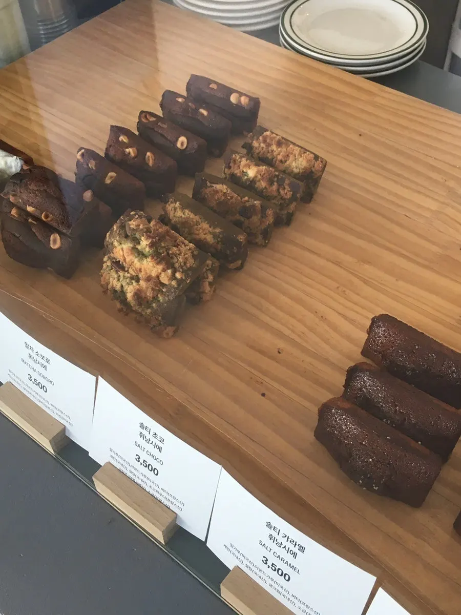 Baked goods including salt choco madeleines