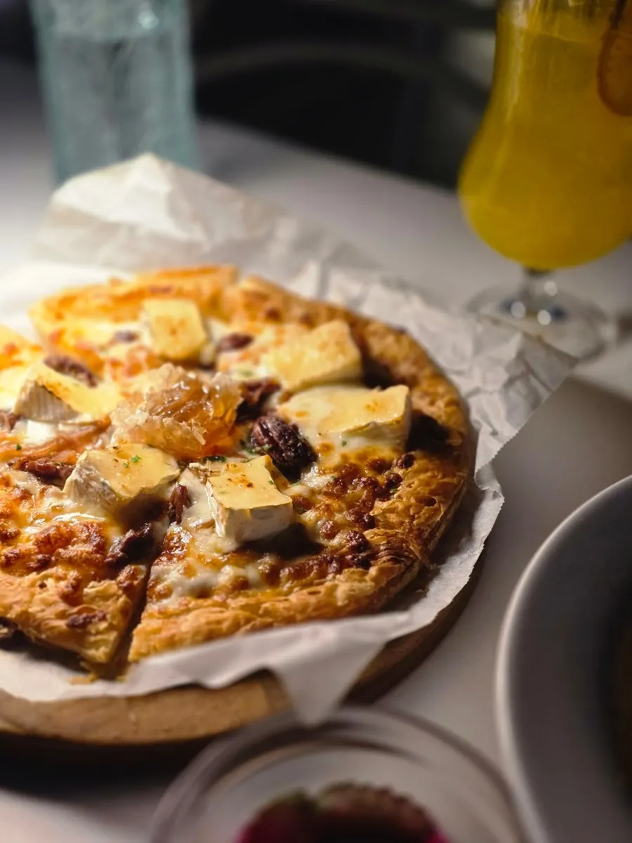 Pastry sweet brie cheese pizza at People the Terrace