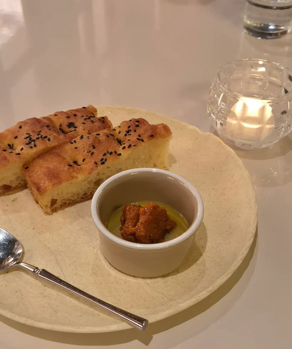 Warm pre-meal bread with chorizo jam