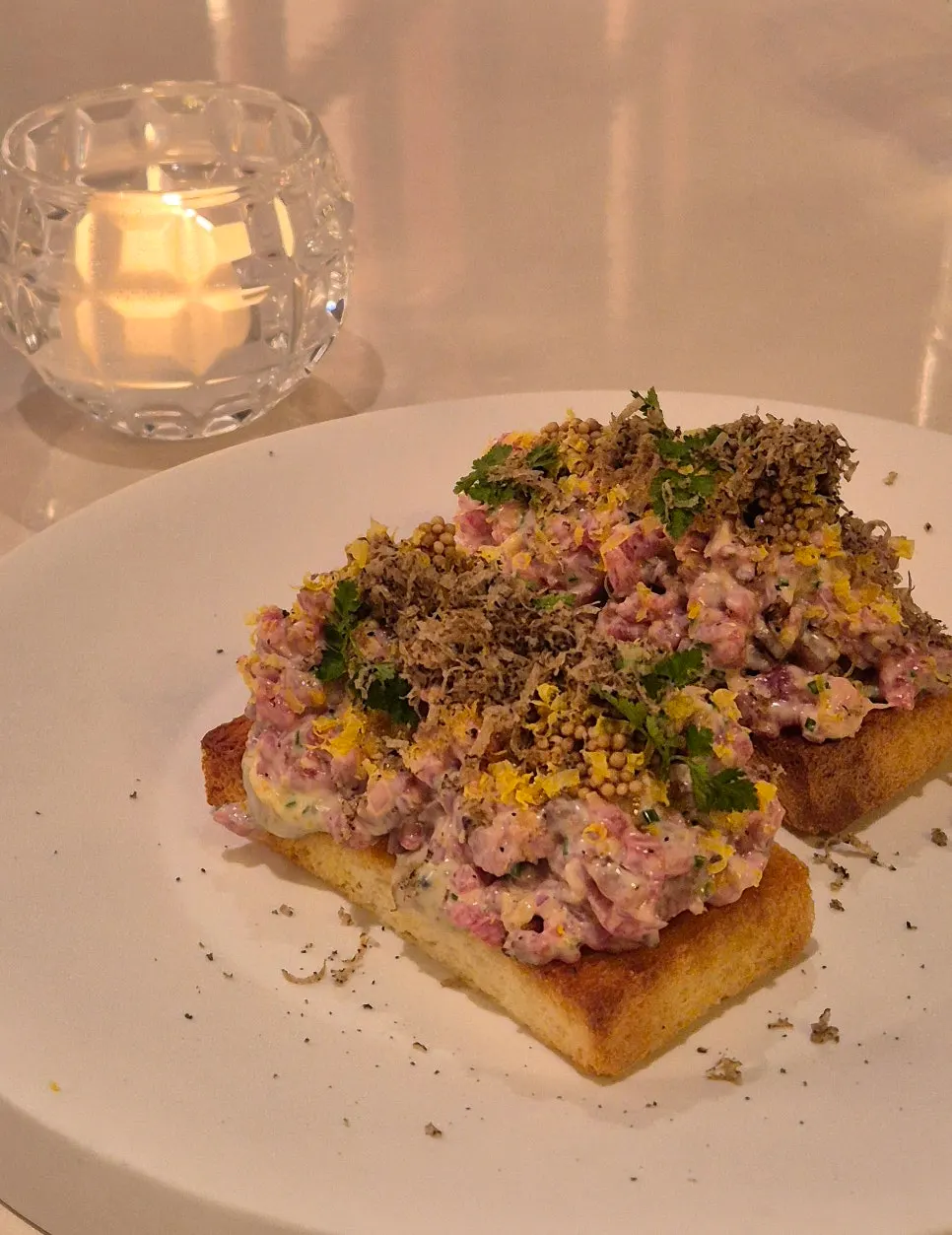 Korean beef tartare, the first course of the meal