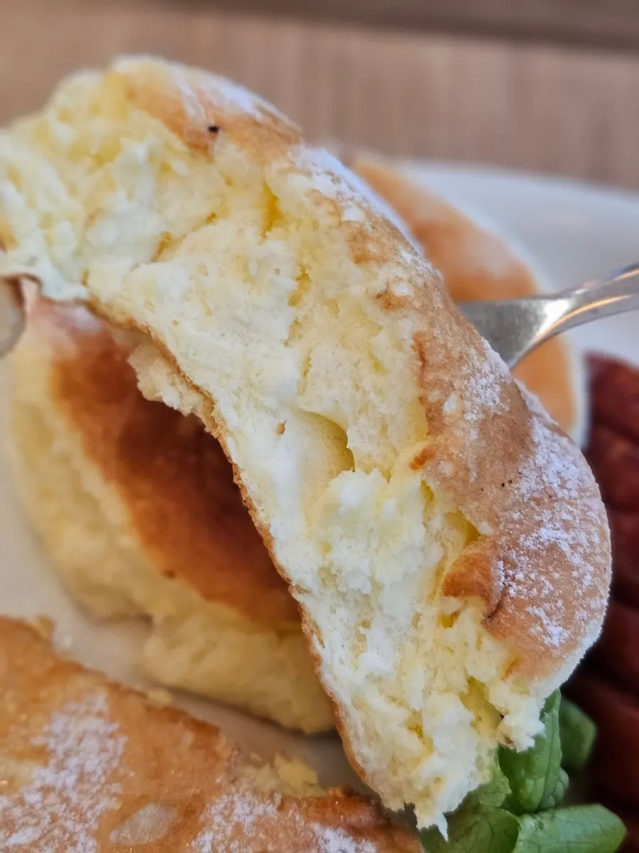 Fork-cut cross-section of the fluffy soufflé