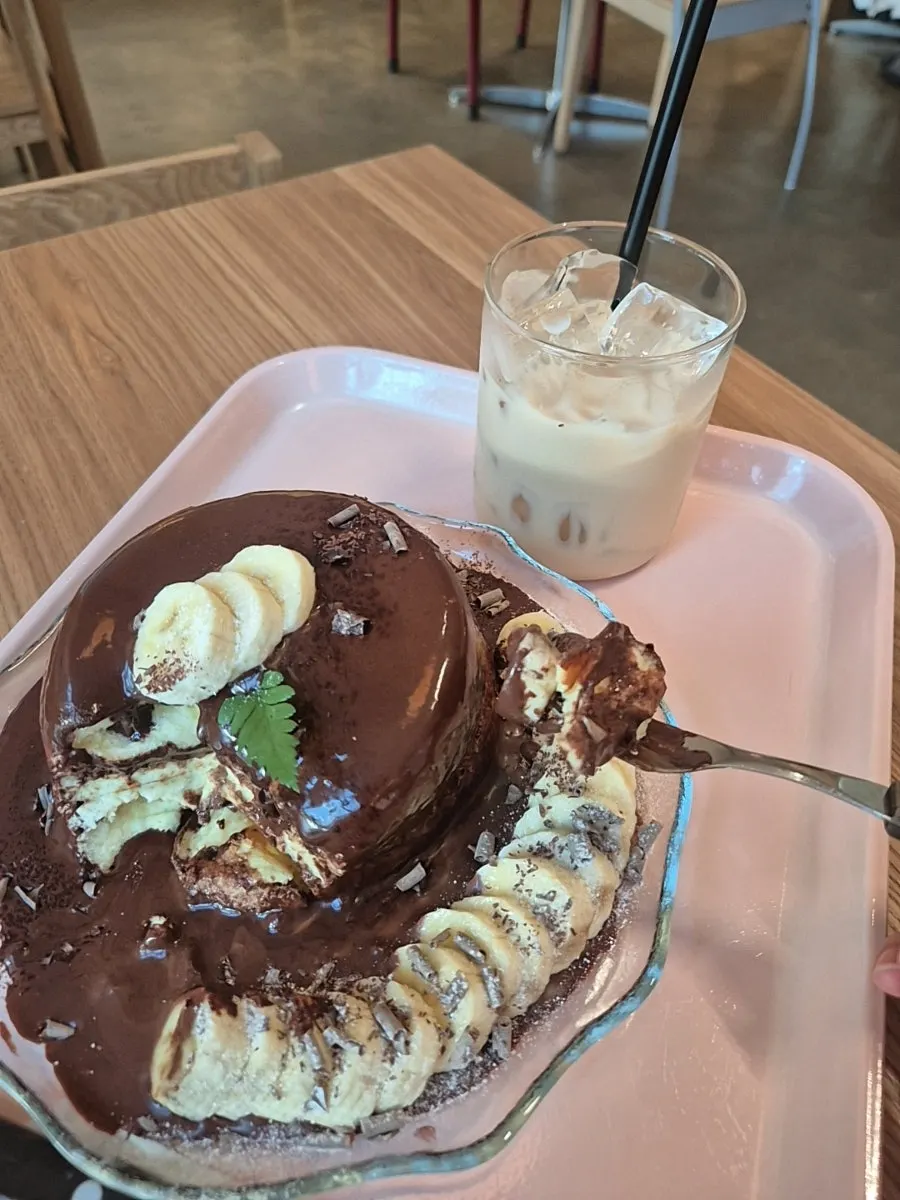 A plate of freshly baked chocolate banana soufflé