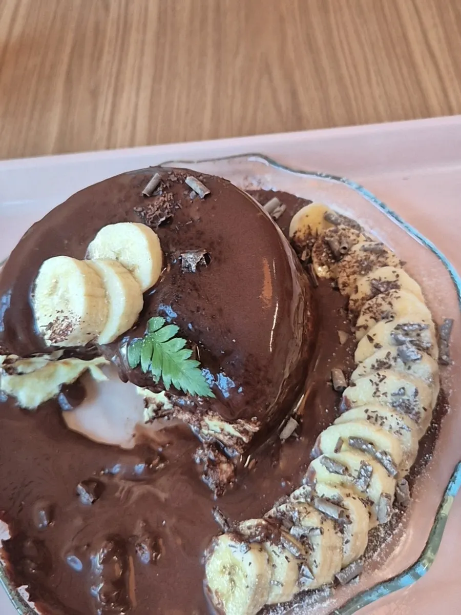 Half-eaten chocolate banana soufflé