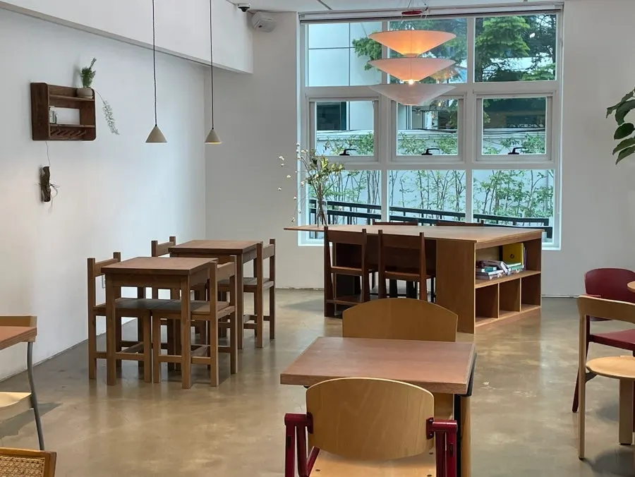 Wide interior view of Petrico café