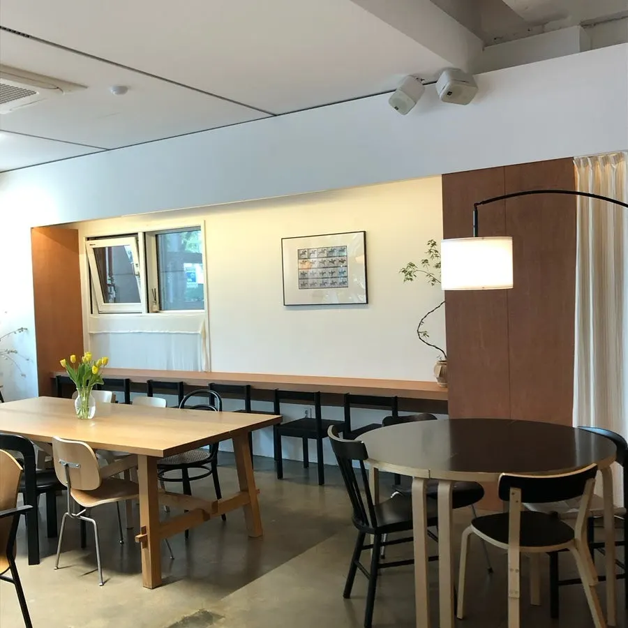 Long bench seating along the wall