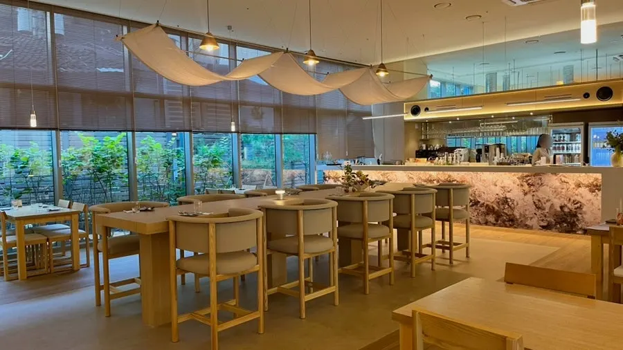 View into Pyu Euljiro's interior through floor-to-ceiling windows