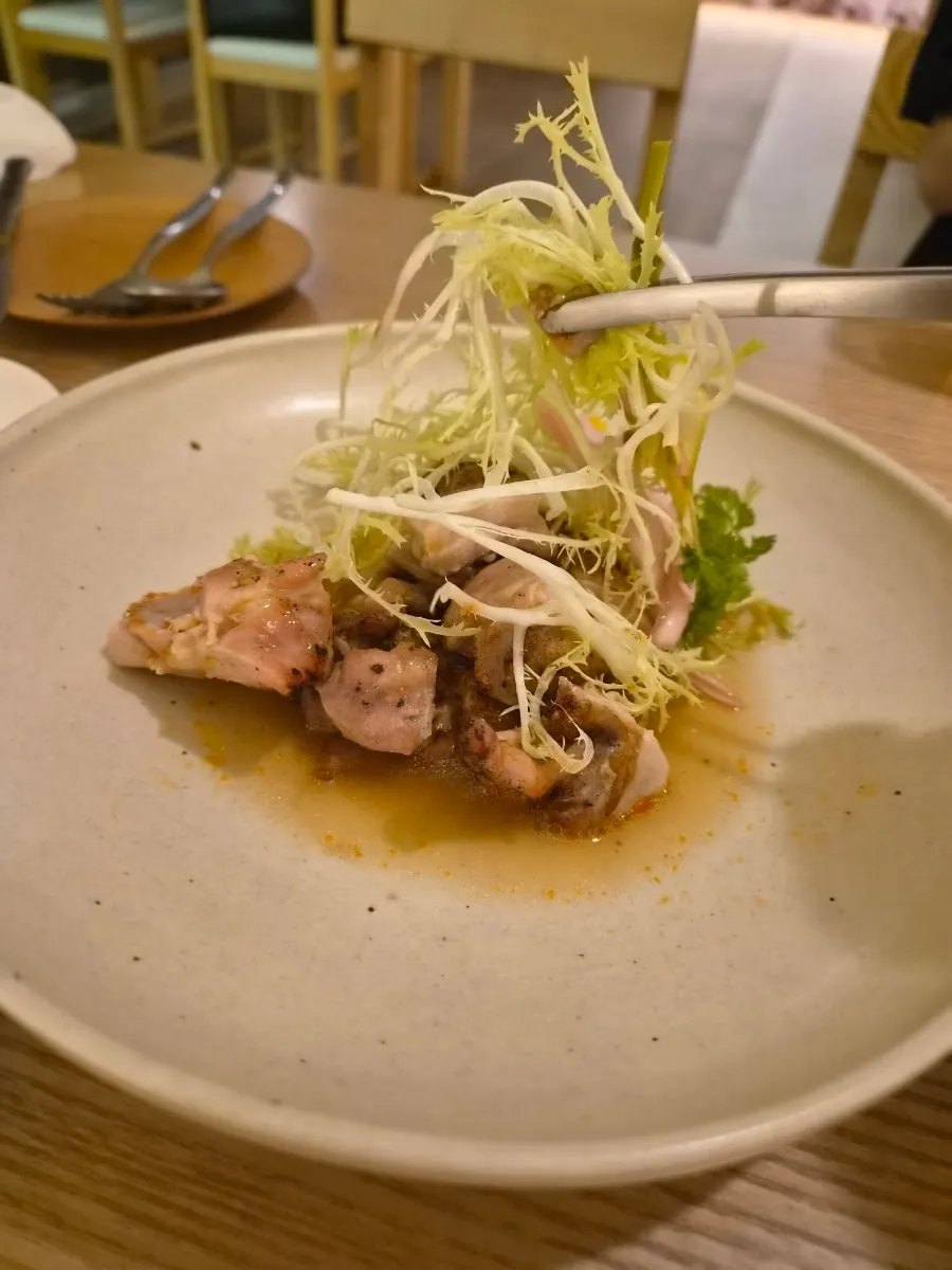 Close-up of the tender yuzu chicken thigh dish