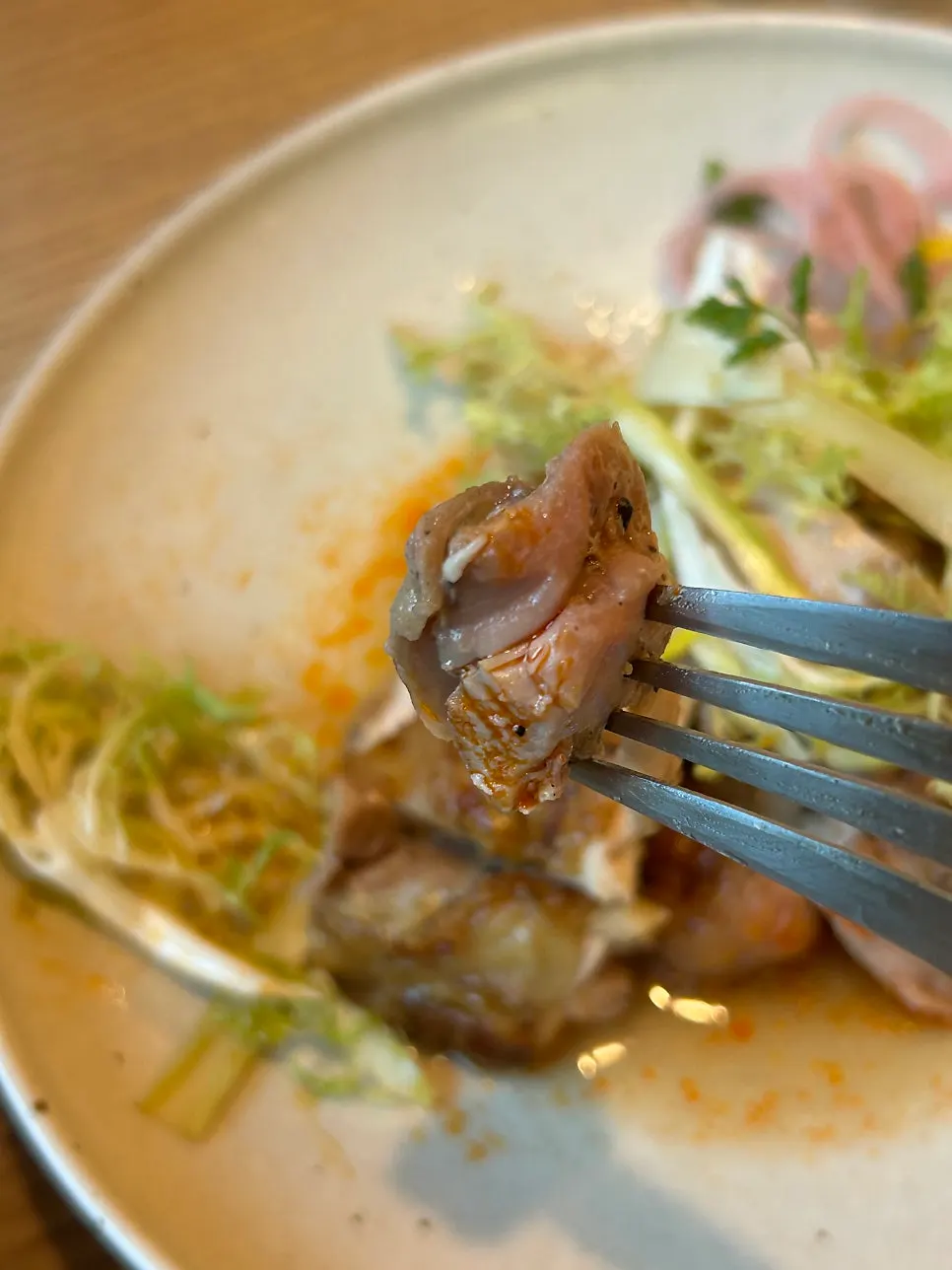 Close-up of the grilled yuzu chicken thigh plate