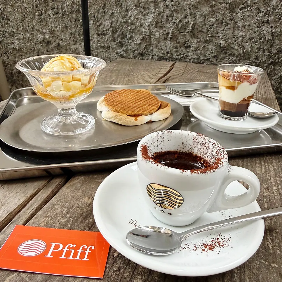 An espresso cup on the terrace table
