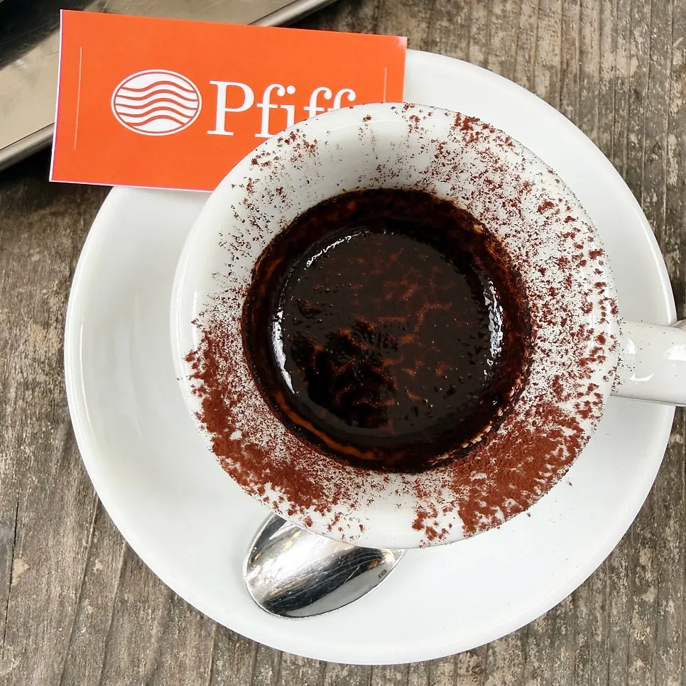 Espresso strappazzato topped with cacao powder