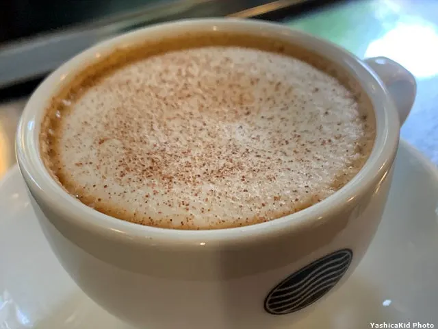 Decaf cappuccino dusted with cinnamon powder